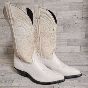 Women’s Vintage Laredo Western White Leather Rodeo Cowboy Boots Size 6